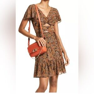 NWT- MICHAEL Michael Kors Paisley Mini Dress in Brown and Gold